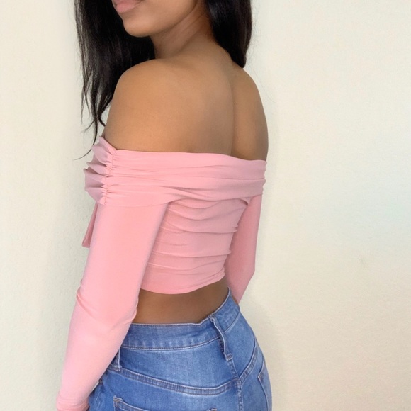 New Tie-Front Bardot Crop Top ( Mauve) - Picture 2 of 2